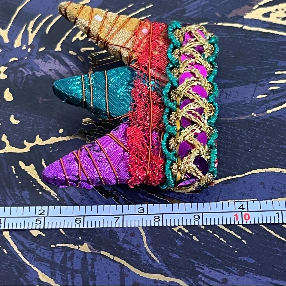 Estate Handmade Colorful Gold Wire Wrapped Mardi Gras Crown Brooch Pin A1